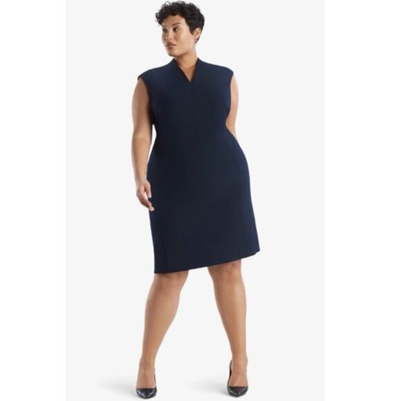 MM. LaFleur Navy Blue V-Neck Sleeveless Aditi Sheath Dress Sz 16 Classic Career - Picture 1 of 8